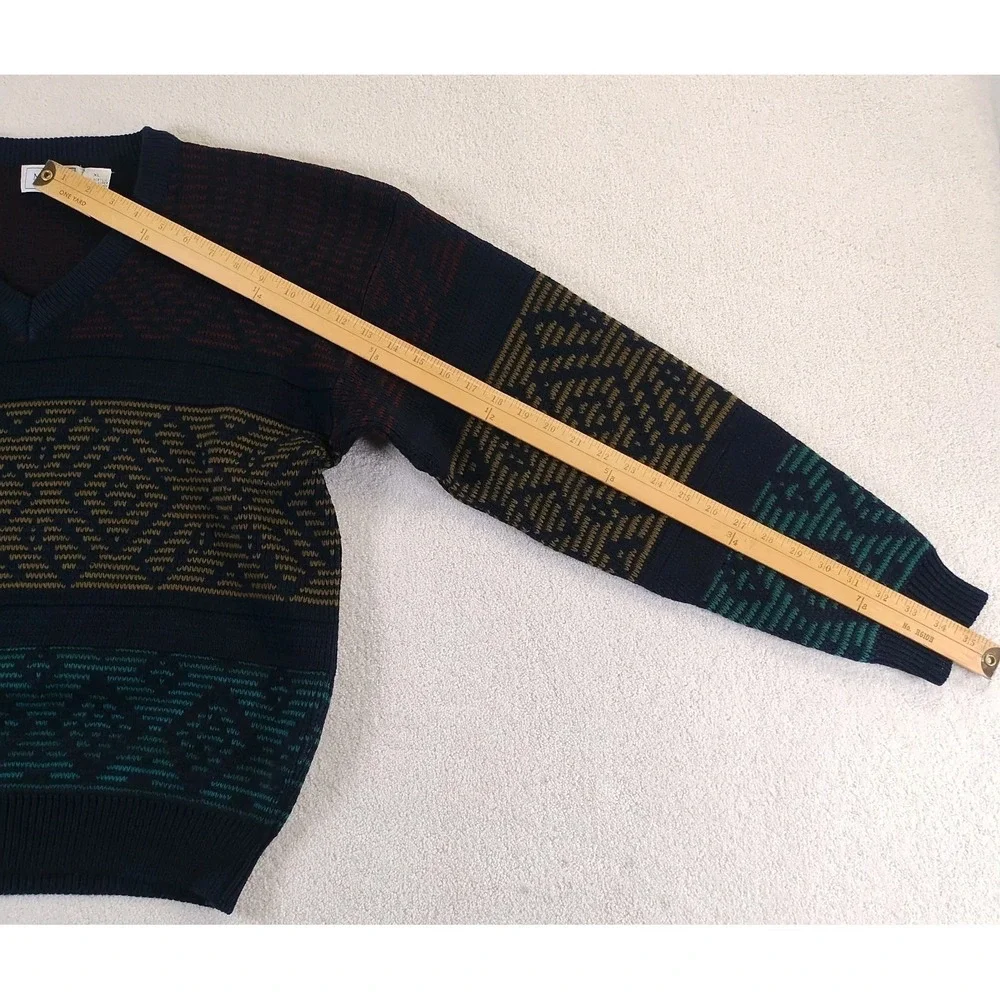 VTG Sears Men's Store V Neck Sweater Men's XL Multi Geometric Aztec Knit 90's